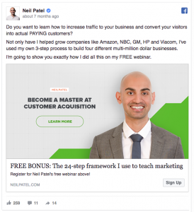 Neil patel facebook ad example 1 Image Matters A Beginner's Guide To Facebook Advertising